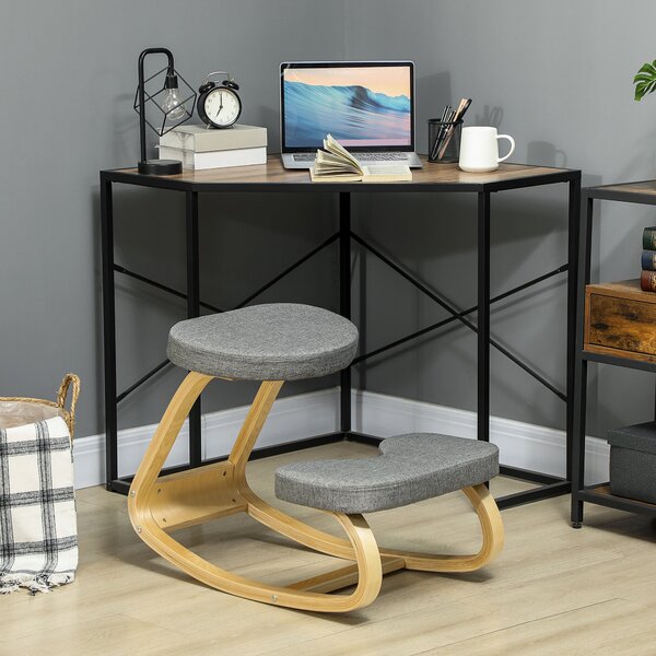HOMCOM Klaněcí Židle, Ergonomická Houpací Dřevěná Klaněcí Židle pro Domácí Kancelář, Zlepšuje Držení Těla, Bolesti Zad, Šedá | Aosom