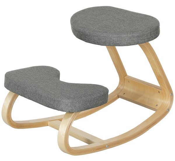 HOMCOM Klaněcí Židle, Ergonomická Houpací Dřevěná Klaněcí Židle pro Domácí Kancelář, Zlepšuje Držení Těla, Bolesti Zad, Šedá | Aosom