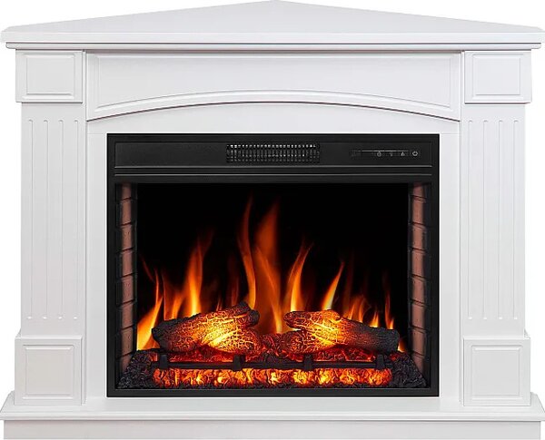 ArtiFlame Elektrický rohový krb s ohřevem BOSTON AF28S LED se zvukem 12 stupňů ohřevu časovač efekt reálného plamene 3 stupně jasu dálkové ovládání bílý