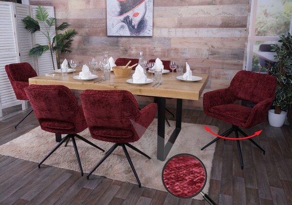 Sada 6 jídelních židlí HWC-N74, kuchyňská židle, otočná s automatickým návratem, šenilová tkanina (490 g/m²) Oeko-Tex bordeaux