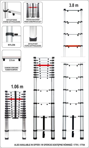 VOREL Žebřík teleskopický 13 stupňů 3,8 m, nosnost 150kg