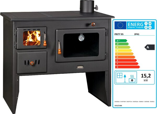 EEK A - Krbová kamna PRITY 2P41 15,2 kW s troubou a plechem Krbová kamna na dřevo