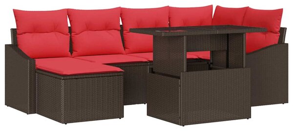 Set pohovek 7 ks Hnědá a červená Poly ratan 3349040