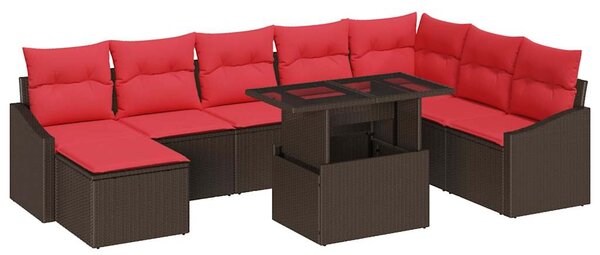 Set pohovek 9 ks Hnědá a červená polyratan 3349060