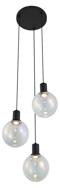 Designové závěsné svítidlo černé s duhovým sklem kulaté 3-světelné - Mallon