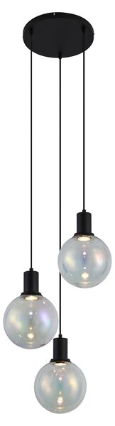 Designové závěsné svítidlo černé s duhovým sklem kulaté 3-světelné - Mallon