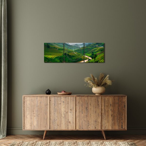 Obraz - Rýžové terasy II. (s hodinami) (90x30 cm)
