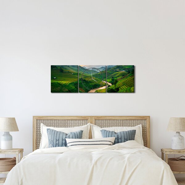 Obraz - Rýžové terasy II. (s hodinami) (90x30 cm)