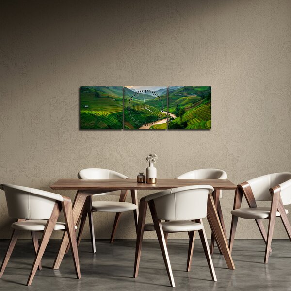 Obraz - Rýžové terasy II. (s hodinami) (90x30 cm)