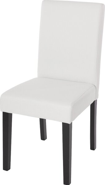 Jídelní židle Littau, kuchyňská židle židle, Imitace kůže bílá matná, tmavé nohy