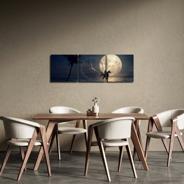 Obraz - Pláž s úplňkem (s hodinami) (90x30 cm)