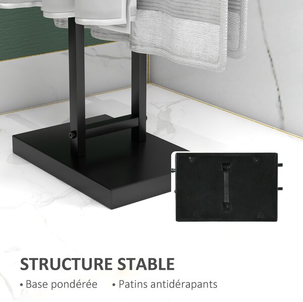 HOMCOM Volně stojící stojan na ručníky 2-podlažní, kovový držák na ručníky do koupelny, 50Š x 18,5H x 85V cm, černý | Aosom