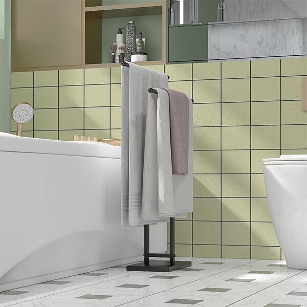 HOMCOM Volně stojící stojan na ručníky 2-podlažní, kovový držák na ručníky do koupelny, 50Š x 18,5H x 85V cm, černý | Aosom