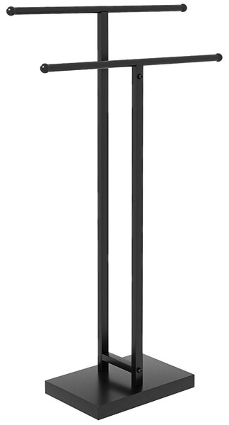 HOMCOM Volně stojící stojan na ručníky 2-podlažní, kovový držák na ručníky do koupelny, 50Š x 18,5H x 85V cm, černý | Aosom