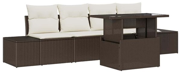 Set pohovek 5 ks Hnědá a krémová polyratan 3349084