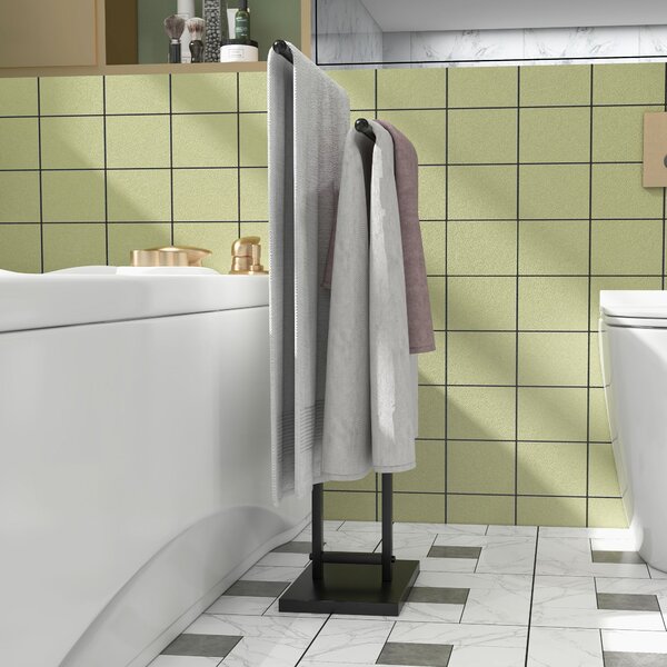 HOMCOM Volně stojící stojan na ručníky 2-podlažní, kovový držák na ručníky do koupelny, 50Š x 18,5H x 85V cm, černý | Aosom