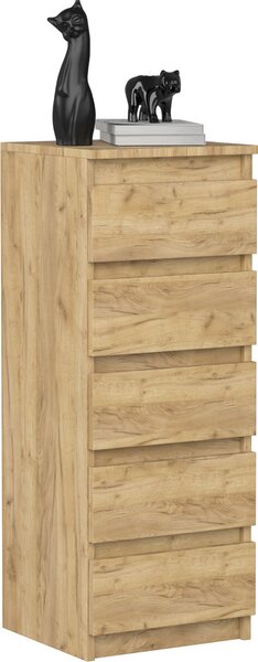 VBChome komoda s 5 zásuvkami 40 x 39 x 105 cm dub Bezúchytková zásuvková komoda víceúčelová skříňka do předsíně ložnice obývacího pokoje dětského pokoje