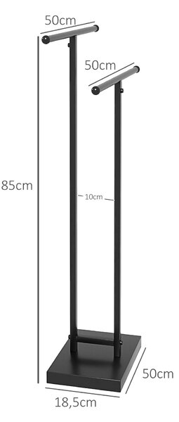 HOMCOM Volně stojící stojan na ručníky 2-podlažní, kovový držák na ručníky do koupelny, 50Š x 18,5H x 85V cm, černý | Aosom