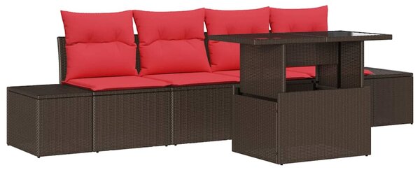 Set pohovek 5 ks 4-Počet míst Hnědá a červená polyratan 3349090