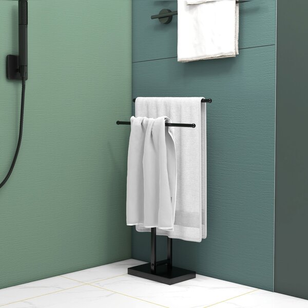 HOMCOM Volně stojící stojan na ručníky 2-podlažní, kovový držák na ručníky do koupelny, 50Š x 18,5H x 85V cm, černý | Aosom