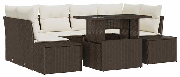 Set pohovek 7 ks Hnědá a krémová polyratan 3349114