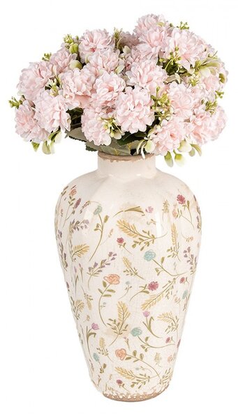 Béžová keramická váza s kvítky Floral Cartoon S - Ø 17*30 cm - Clayre & Eef