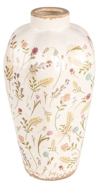 Béžová keramická váza s kvítky Floral Cartoon S - Ø 17*30 cm - Clayre & Eef