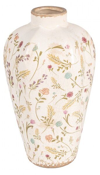 Béžová keramická váza s kvítky Floral Cartoon S - Ø 17*30 cm - Clayre & Eef