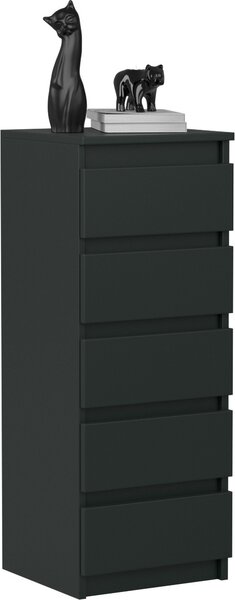 VBChome Komoda s 5 zásuvkami 40 x 39 x 105 cm černá Komoda bez úchytek Víceúčelová skříňka do předsíně Ložnice Obývací pokoj Dětský pokoj