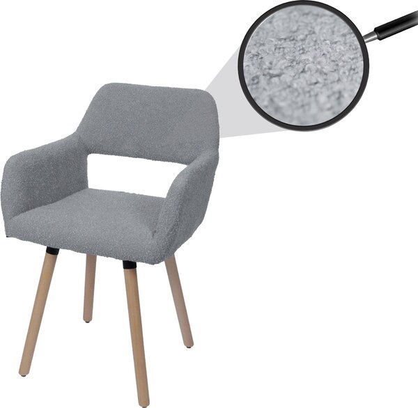Jídelní židle HWC-A50 II, židle kuchyňská židle čalouněná židle, dřevo látka/textil bouclé (450g/m²) šedá
