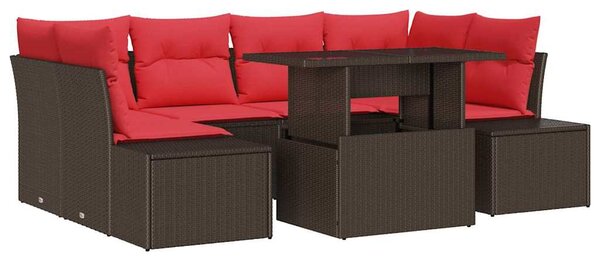 Set pohovek 7 ks 6-Počet míst Hnědá a červená polyratan 3349120