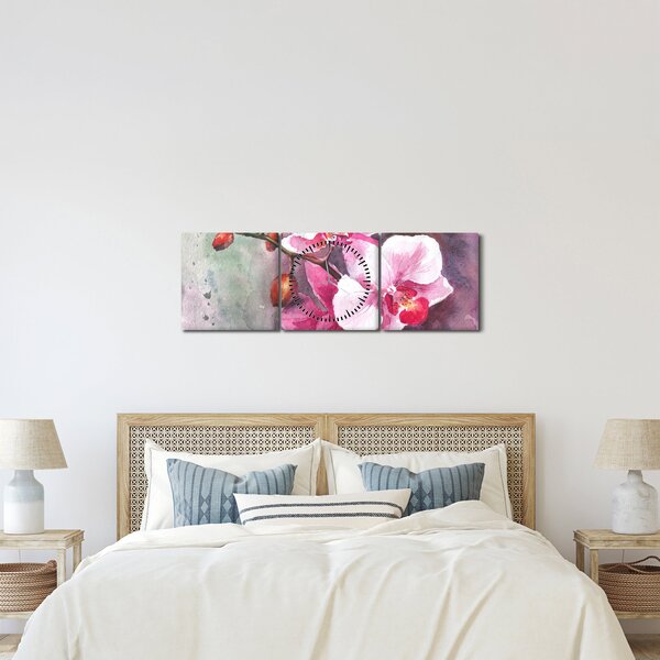 Obraz - Orchideje, aquarel (s hodinami) (90x30 cm)