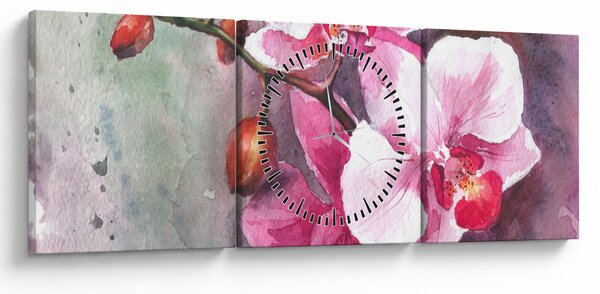 Obraz - Orchideje, aquarel (s hodinami) (90x30 cm)