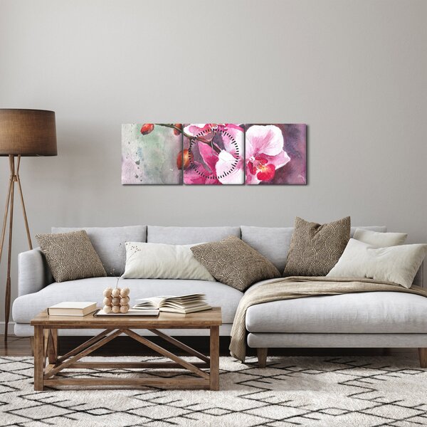 Obraz - Orchideje, aquarel (s hodinami) (90x30 cm)