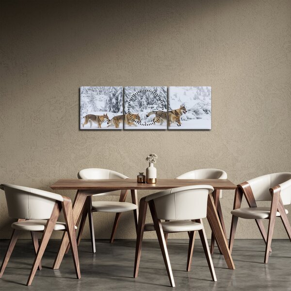 Obraz - Vlci v horách (s hodinami) (90x30 cm)