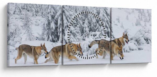 Obraz - Vlci v horách (s hodinami) (90x30 cm)