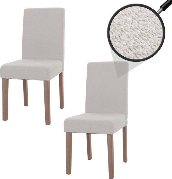 Sada 2 jídelních židlí Littau, kuchyňská židle s vysokým opěradlem, látka/textil bouclé dřevo krémová, nohy v přírodní barvě