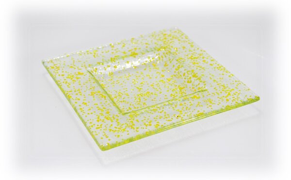 BDK-GLASS Skleněný tácek FULL DROP 16x16cm tmavě žlutý