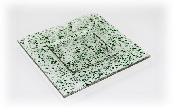 BDK-GLASS Skleněný tácek FULL DROP 16x16cm tmavě zelený
