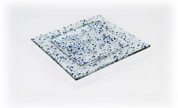 BDK-GLASS Skleněný tácek FULL DROP 18x18cm tmavý tyrkys