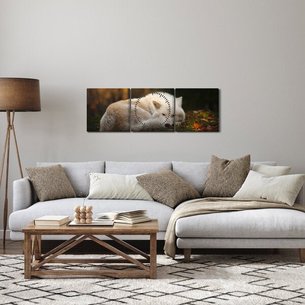 Obraz - Odpočívající vlk (s hodinami) (90x30 cm)