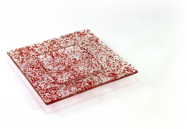 BDK-GLASS Skleněný tácek FULL DROP 16x16cm červený