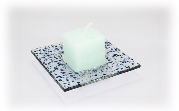 BDK-GLASS Skleněný tácek FULL DROP 13x13cm tmavý tyrkys