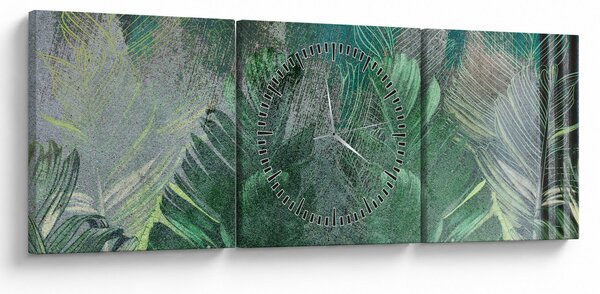 Obraz - Betonová textura s listy (s hodinami) (90x30 cm)