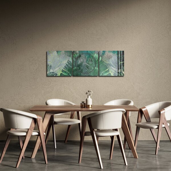 Obraz - Betonová textura s listy (s hodinami) (90x30 cm)