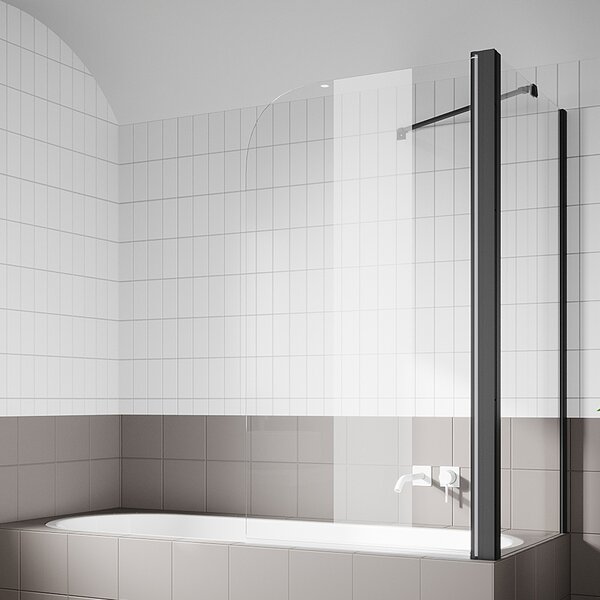 SONNI 80cm nástavec na vanu s bočním panelem výška: 140cm, černý sprchový kout, sklo NANO 6mm, boční panel 70cm