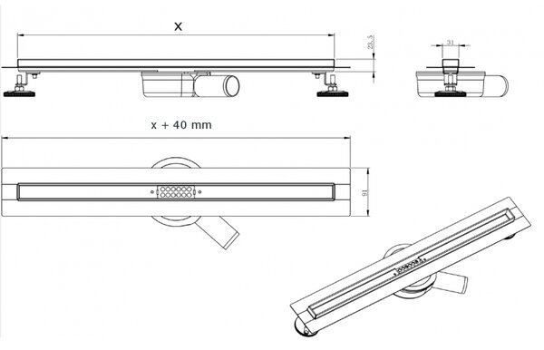 Sprchový žlab Mexen FLAT 360 SLIM - zlatý, 1541060