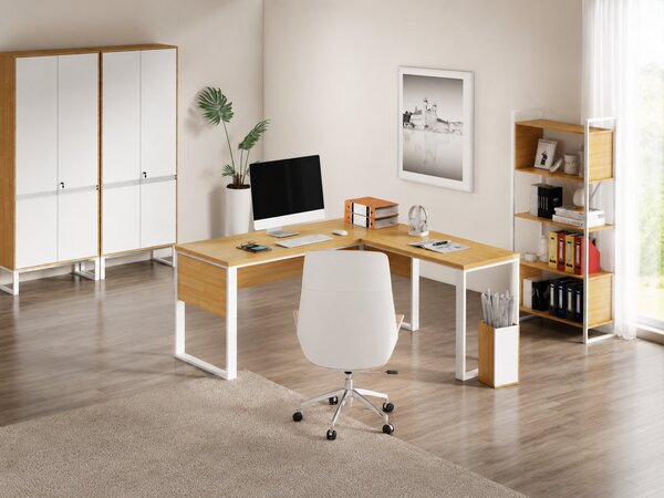 Rohový kancelářský stůl Houseland Nuvia Home 01 160 cm dub/bílý