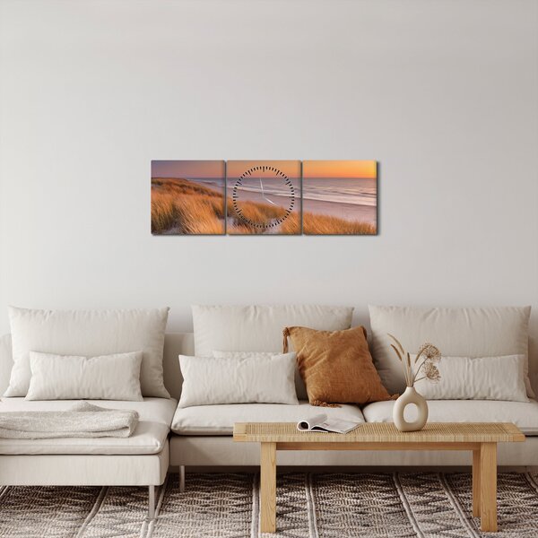 Obraz - Pláž při západu slunce (s hodinami) (90x30 cm)