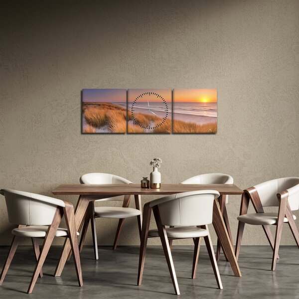 Obraz - Pláž při západu slunce (s hodinami) (90x30 cm)